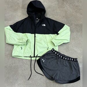Womens NORTH FACE/UNDER ARMOUR Antora Jacket & Athletic Shorts, sz Medium